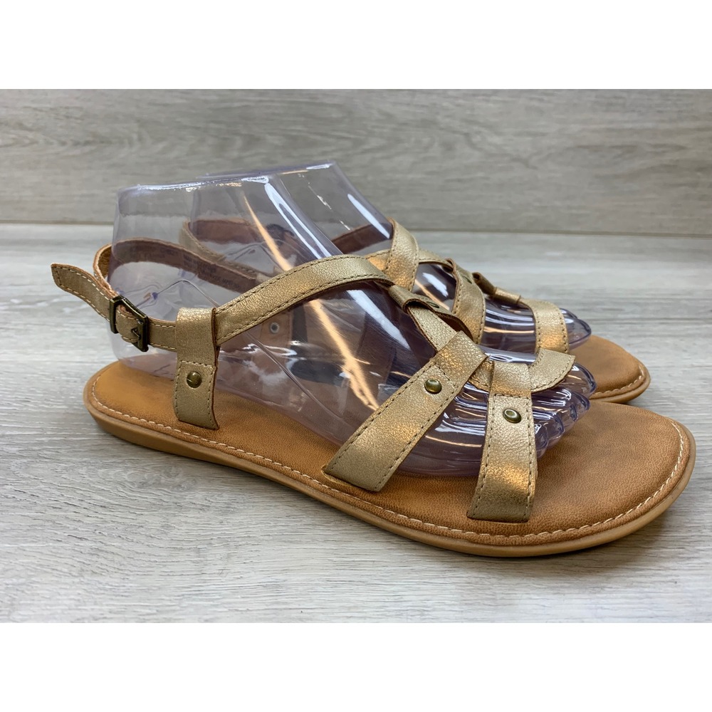 b.o.c. Born Concept Women's 8 Gold Metallic Strappy Flat Sandals Comfort Shoes